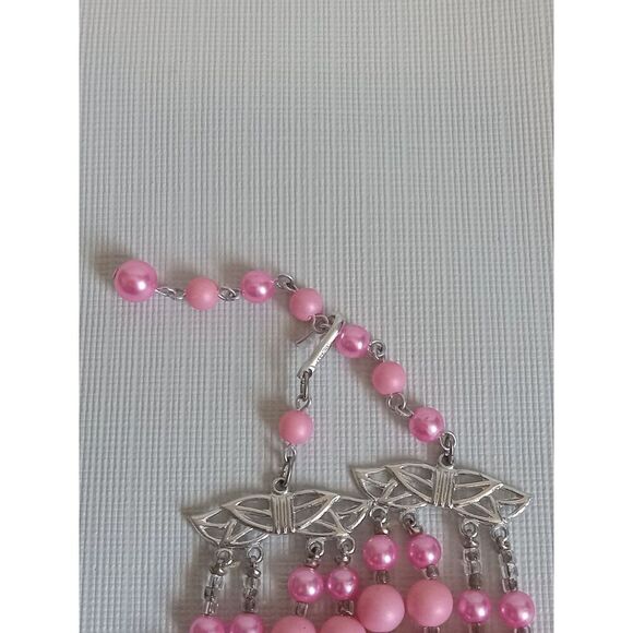 Shades of Pink and Translucent Iridescent Beads Multi Strand Statement Necklace - Picture 7 of 10